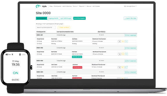 Hyfe Inc dashboard with cough monitoring watch displayed on laptop