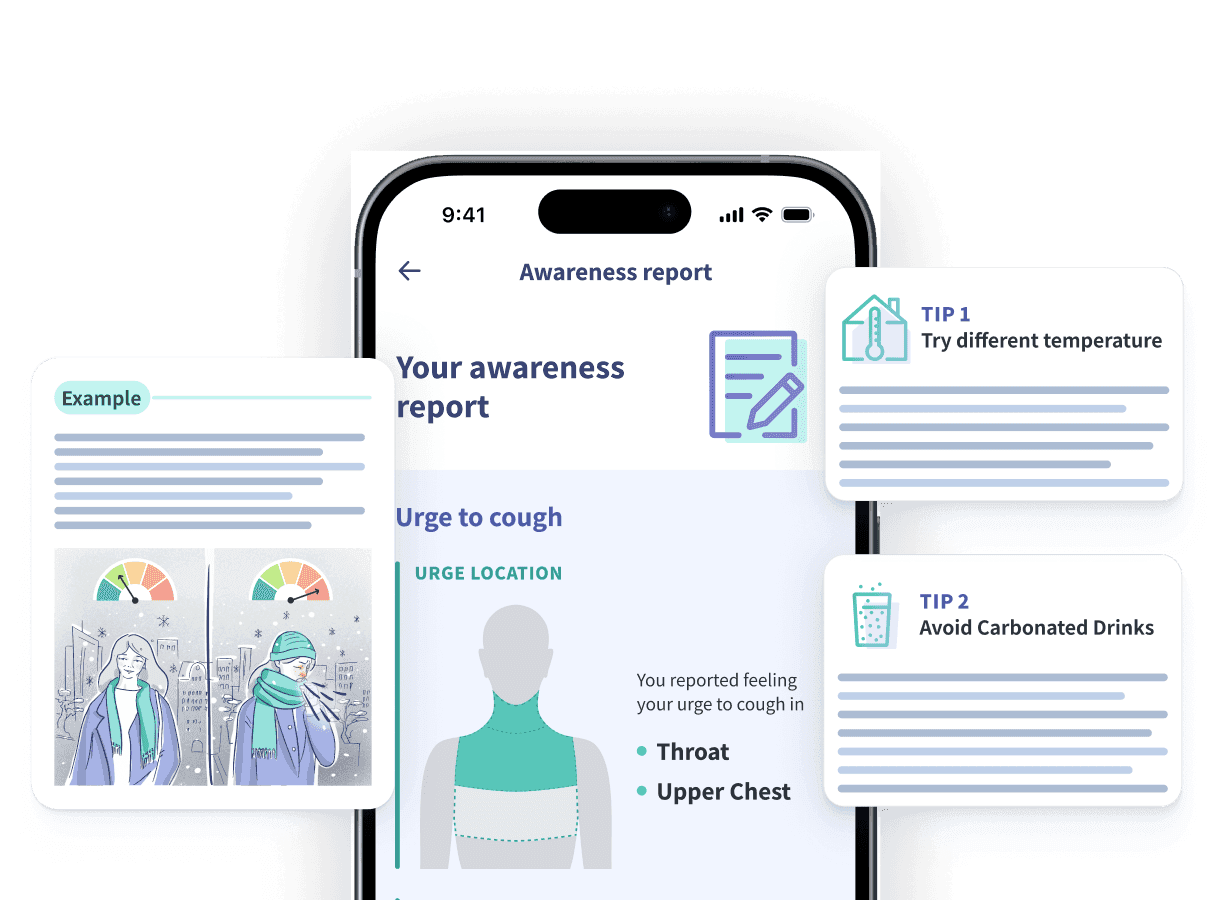 ResolveDTx personalized awareness report with data visualization and tailored cough management tips