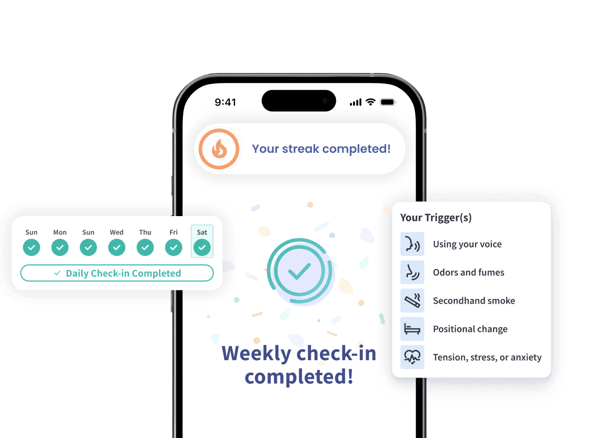 ResolveDTx app showing daily and weekly adherence completion with personalized trigger insights