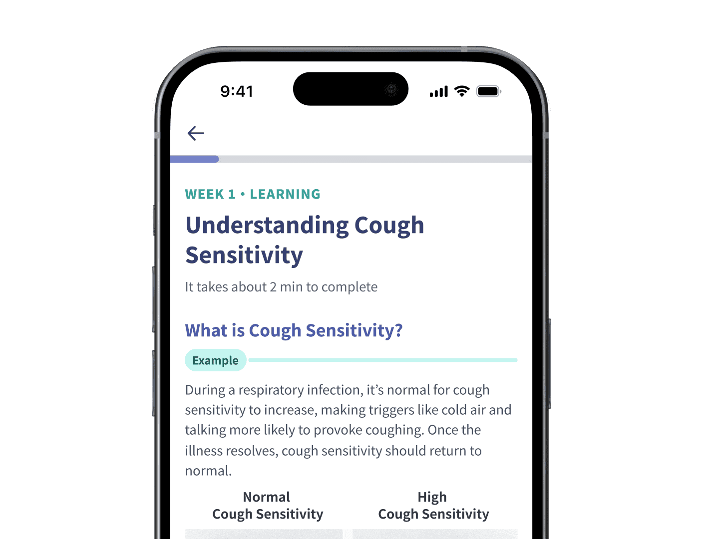 ResolveDTx educational module explaining cough sensitivity