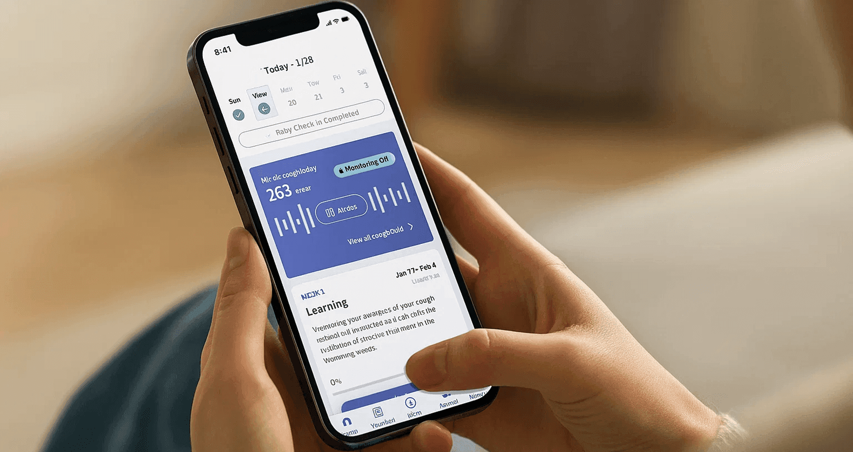 Patient using Hyfe’s digital therapeutic app for chronic cough on a smartphone