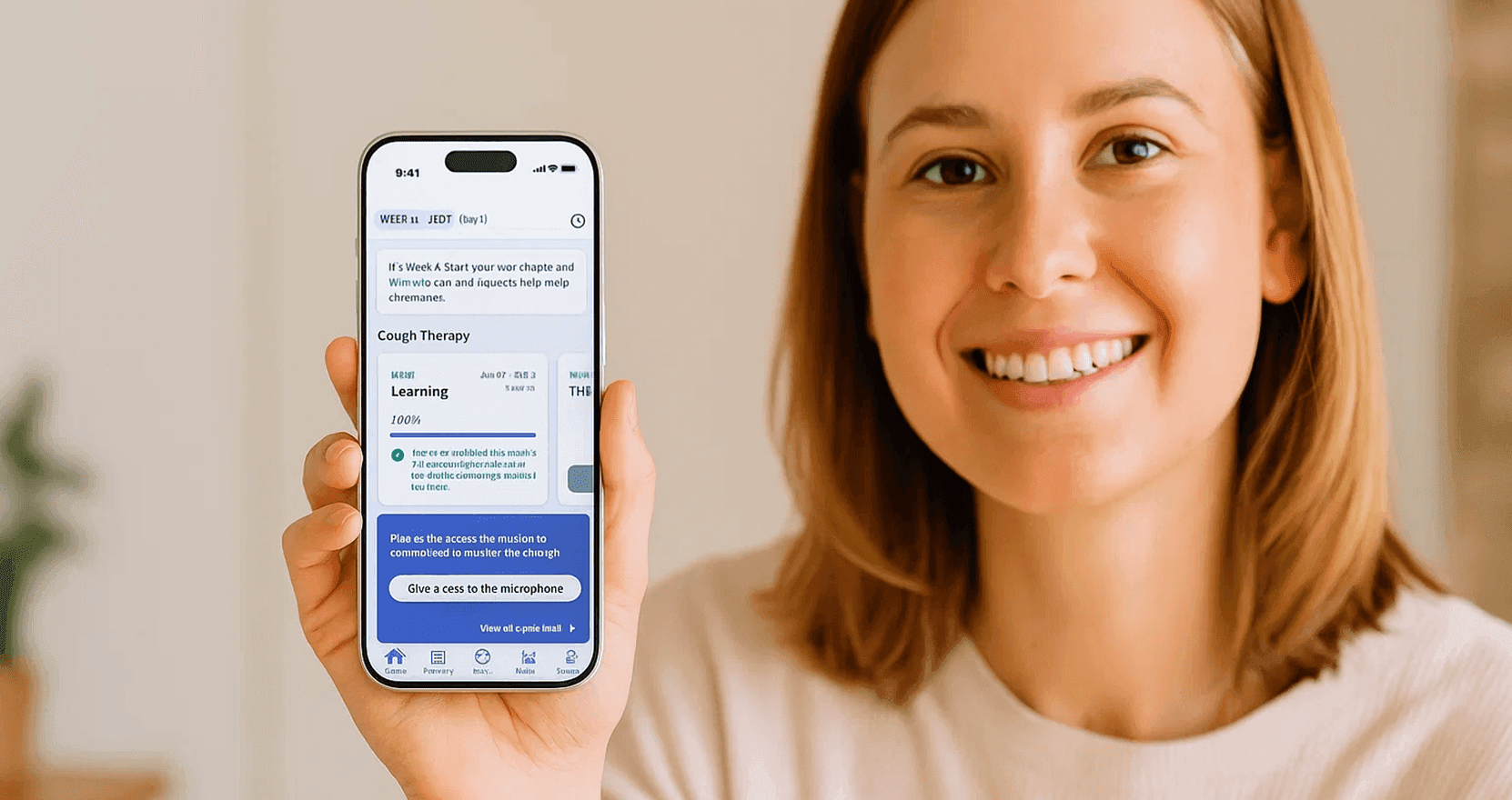 Person demonstrating Hyfe ResolveDTx digital therapeutic app for chronic cough treatment